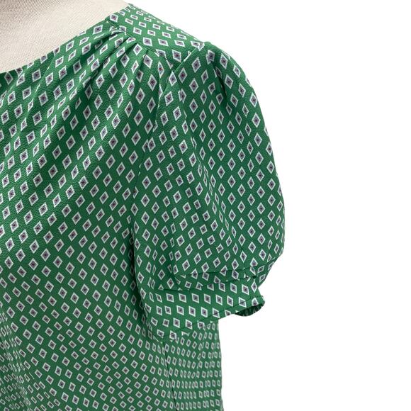Carolina Belle Montreal Short Sleeve Geometric Pattern V Neck Blouse Green Small - Picture 4 of 7